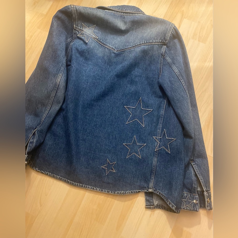 Valentino Made in Italy Star Patch Embroidered Denim Western Snap Shirt Jacket - Picture 4 of 16